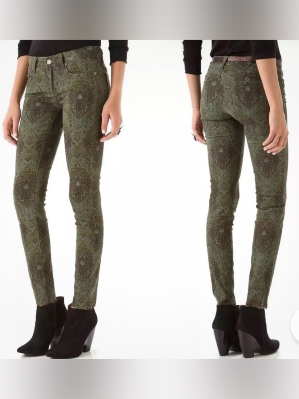 Paige green paisley stretch jeans size 28